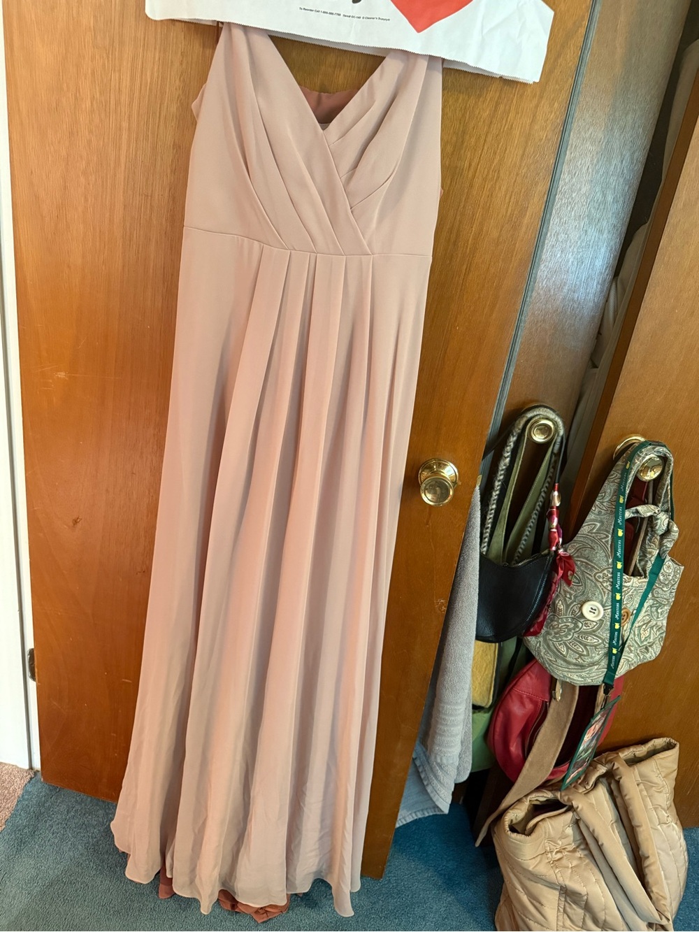 Blush Pink V-Neck Pleated Maxi Dress